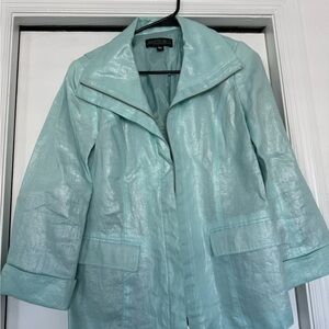 Lafayette 148 New York Shimmering Aqua Trench Coat